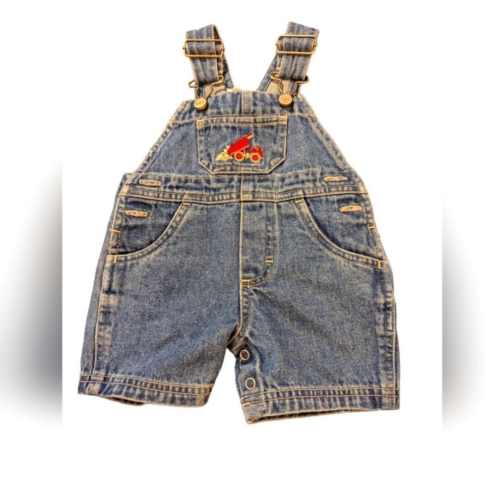 Carter's boys vintage embroidered dump‎ truck denim shortalls size 0-3 months